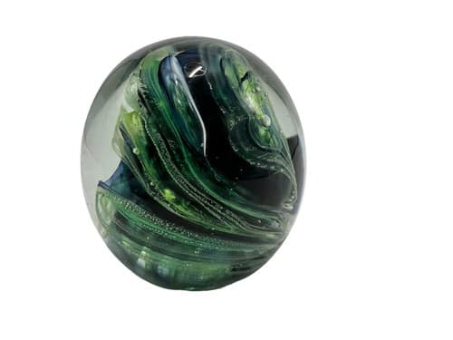 Kerry Glass Ireland LARGE Green Swirl Art Glass Paperweight Hand Blown MINT! - Thumbnail 4