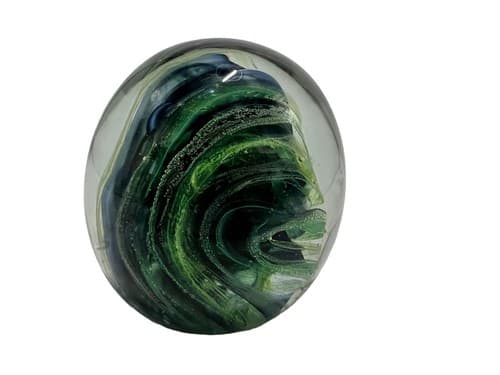 Kerry Glass Ireland LARGE Green Swirl Art Glass Paperweight Hand Blown MINT! - Thumbnail 5