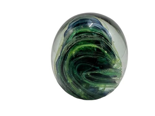 Kerry Glass Ireland LARGE Green Swirl Art Glass Paperweight Hand Blown MINT! - Thumbnail 3