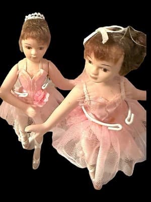 Set of 9 Porcelain Ballerina Dolls in Tutus with Stands – Vintage Display - Thumbnail 4