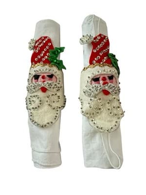 Vintage Handmade Santa Napkin Rings Set 8 Felt Sequin Christmas Folk Art - Thumbnail 4