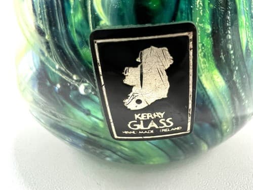 Kerry Glass Ireland LARGE Green Swirl Art Glass Paperweight Hand Blown MINT! - Thumbnail 7