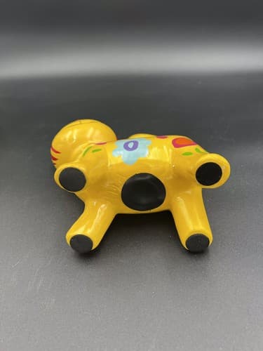 MOD FLOWERED Yellow CAT CERAMIC COIN BANK & STOPPER - 6.5” HIGH - EXCELLENT! - Thumbnail 3