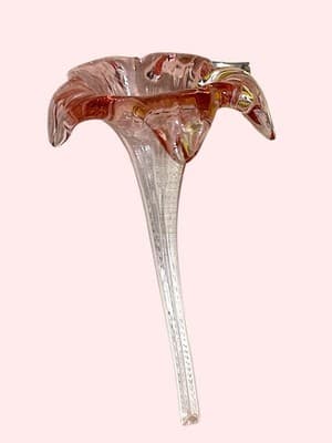 Vintage Hand Blown Pink Glass Lily Flower 7.5” Stem Murano Style Decor - Thumbnail 6