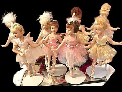 Set of 9 Porcelain Ballerina Dolls in Tutus with Stands – Vintage Display - Thumbnail 9
