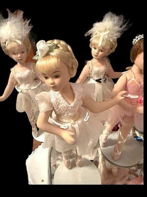Set of 9 Porcelain Ballerina Dolls in Tutus with Stands – Vintage Display - Thumbnail 6