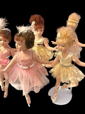 Set of 9 Porcelain Ballerina Dolls in Tutus with Stands – Vintage Display - Thumbnail 2