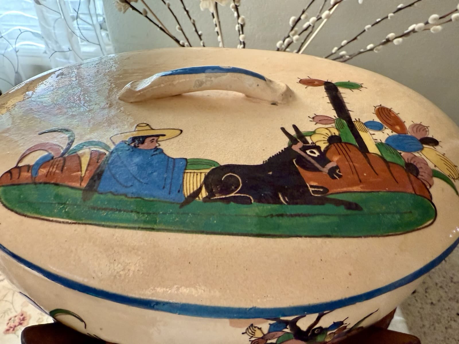 Rare VTG Tlaquepaque handcrafted Mexican pottery casserole dish 8"x13”x5” EUC - Thumbnail 4