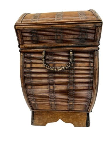 Beautiful Vintage Handmade Tall Wooden Wicker Storage Box - Thumbnail 3