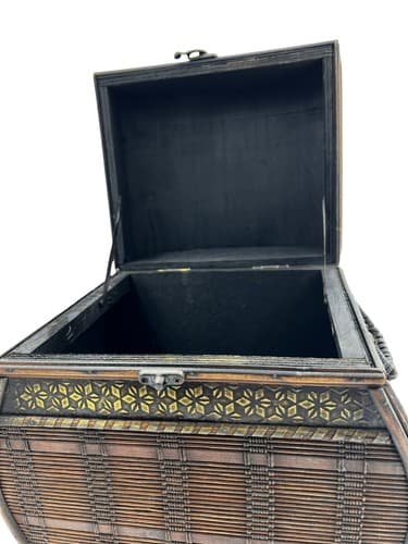 Beautiful Vintage Handmade Tall Wooden Wicker Storage Box - Thumbnail 5