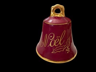 Limoges France Noël Bell Red Gold Holly Porcelain Christmas Holiday Decor
