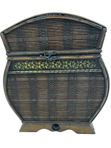 Beautiful Vintage Handmade Tall Wooden Wicker Storage Box