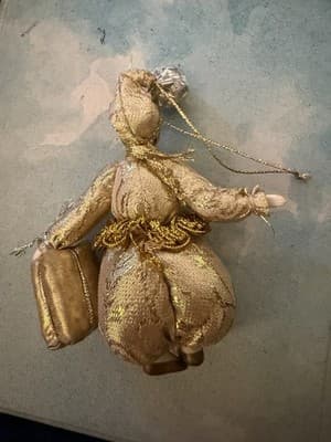 Vintage Gold Cloth Pierrot Clown Christmas Ornament Handmade Retro 8” - Thumbnail 3