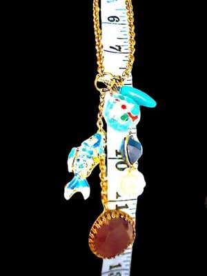 Vintage Charm Necklace Cloisonné Fish Resin Stone Flower Pendant Boho Statement - Thumbnail 6