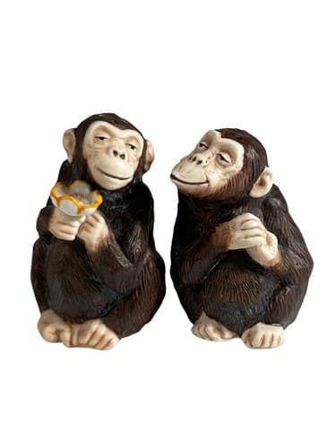 Franklin Mint 1987 Noahs Ark Theme Pair Monkeys Salt & Pepper Shakers