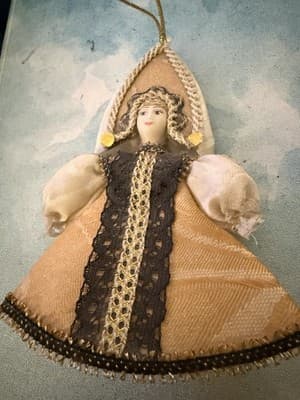 Vintage 4” Gold Angel Cloth Christmas Ornament Victorian Style - Thumbnail 5