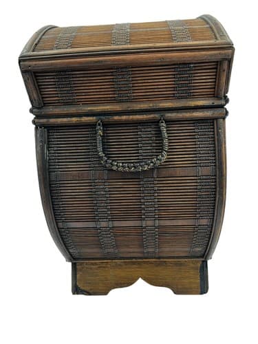 Beautiful Vintage Handmade Tall Wooden Wicker Storage Box - Thumbnail 2