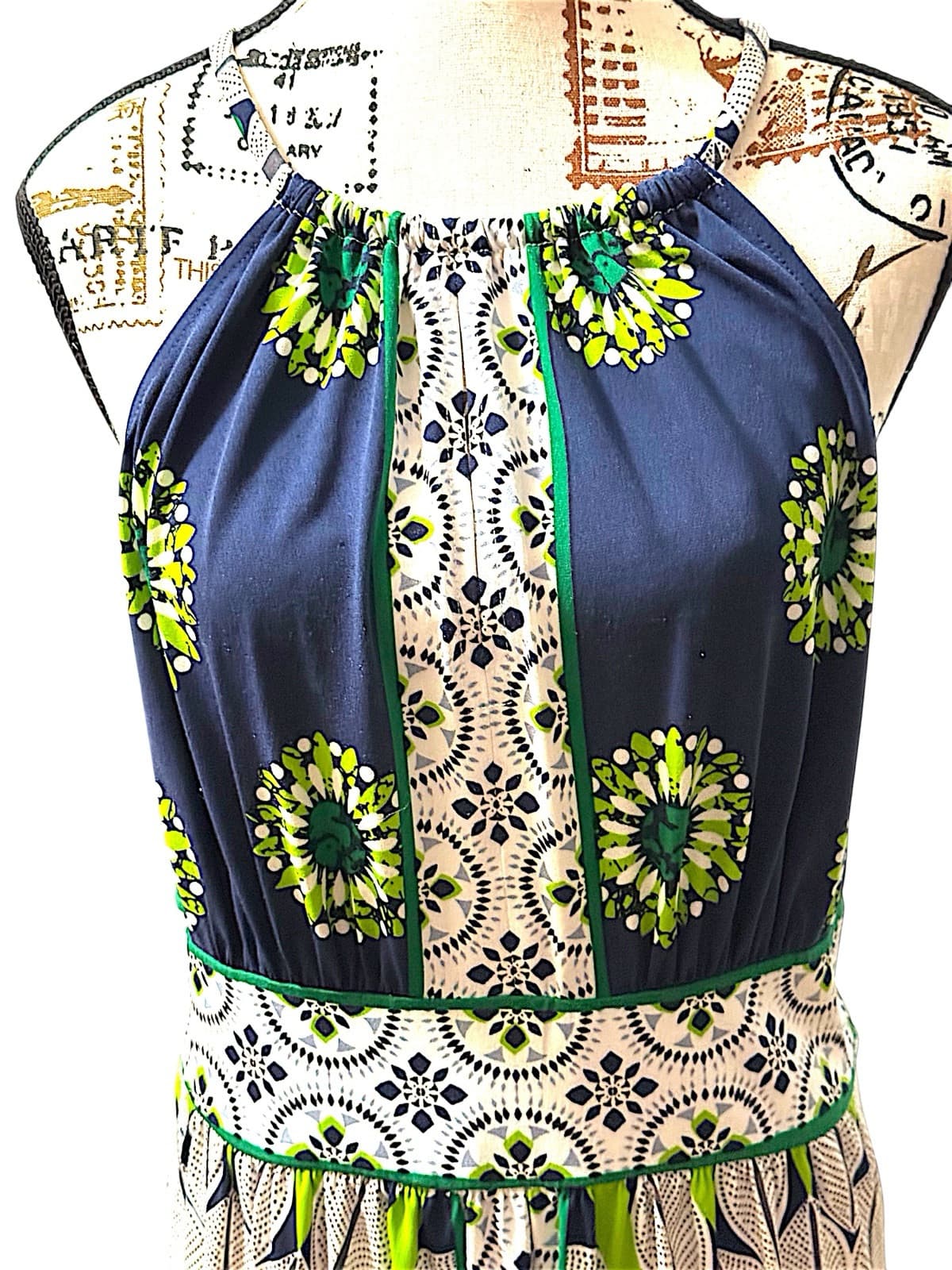 London Times Halter Top Sleeveless Blue &White Floral DesignDress - Thumbnail 2