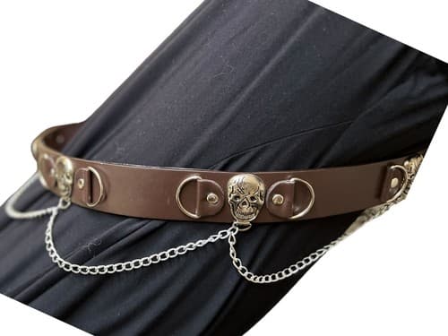 Silver Skull Chain Link Rock Goth Black Leather UNISEX Belt Sz 38 Punk Grunge - Thumbnail 2