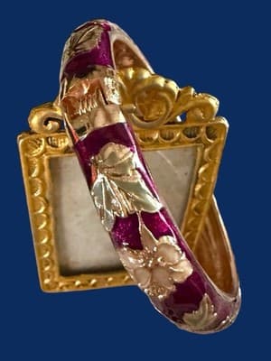 Cloisonné Floral Hinged Bangle Bracelet by Jin Long Xing Vintage Asian Jewelry - Thumbnail 3