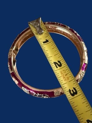 Cloisonné Floral Hinged Bangle Bracelet by Jin Long Xing Vintage Asian Jewelry - Thumbnail 5