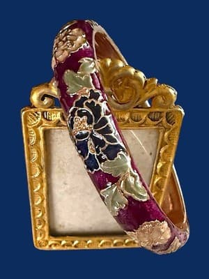 Cloisonné Floral Hinged Bangle Bracelet by Jin Long Xing Vintage Asian Jewelry - Thumbnail 2