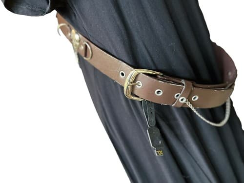 Silver Skull Chain Link Rock Goth Black Leather UNISEX Belt Sz 38 Punk Grunge - Thumbnail 3