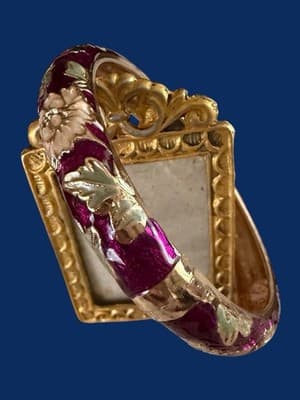 Cloisonné Floral Hinged Bangle Bracelet by Jin Long Xing Vintage Asian Jewelry - Thumbnail 4