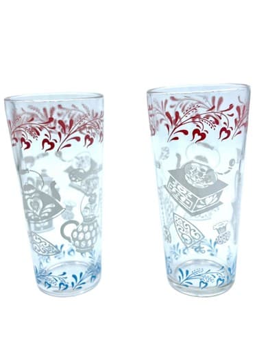 Hazel Atlas MCM 1950’s Tumblers “Kitchen Aids”Glassware Pink White Blue Set/2 - Thumbnail 4