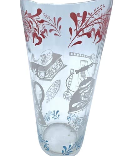 Hazel Atlas MCM 1950’s Tumblers “Kitchen Aids”Glassware Pink White Blue Set/2 - Thumbnail 2