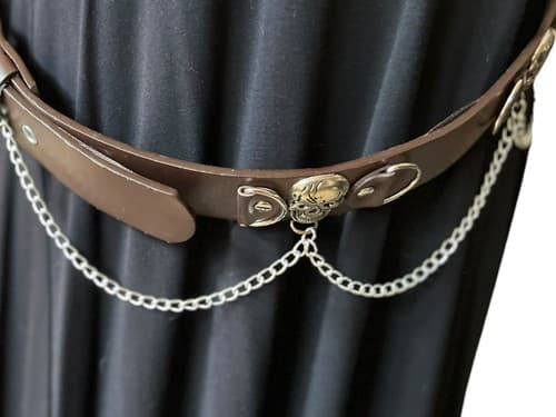 Silver Skull Chain Link Rock Goth Black Leather UNISEX Belt Sz 38 Punk Grunge - Thumbnail 4