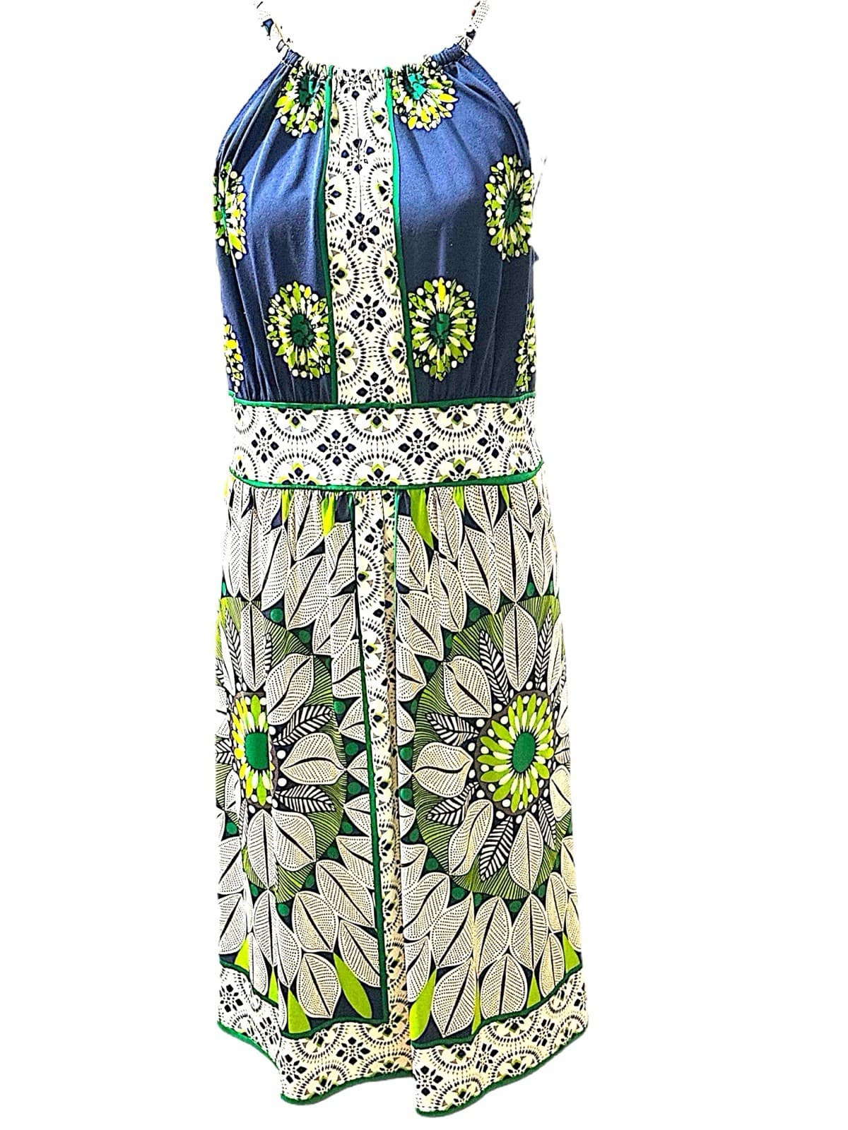London Times Halter Top Sleeveless Blue &White Floral DesignDress