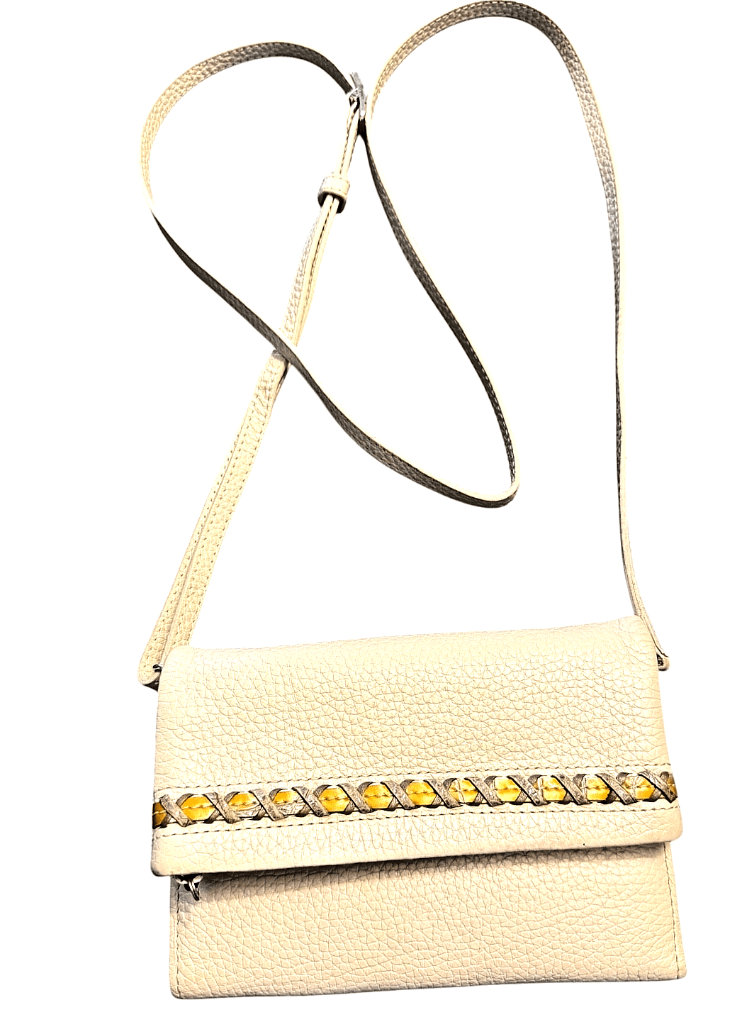 Brighton Cream Leather Crossbody Organizer Wallet Purse Woven Trim Bag - Thumbnail 5