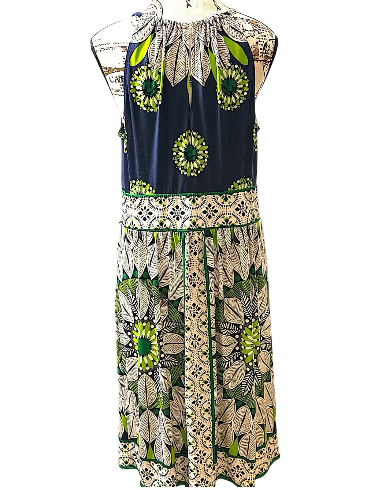 London Times Halter Top Sleeveless Blue &White Floral DesignDress - Thumbnail 4