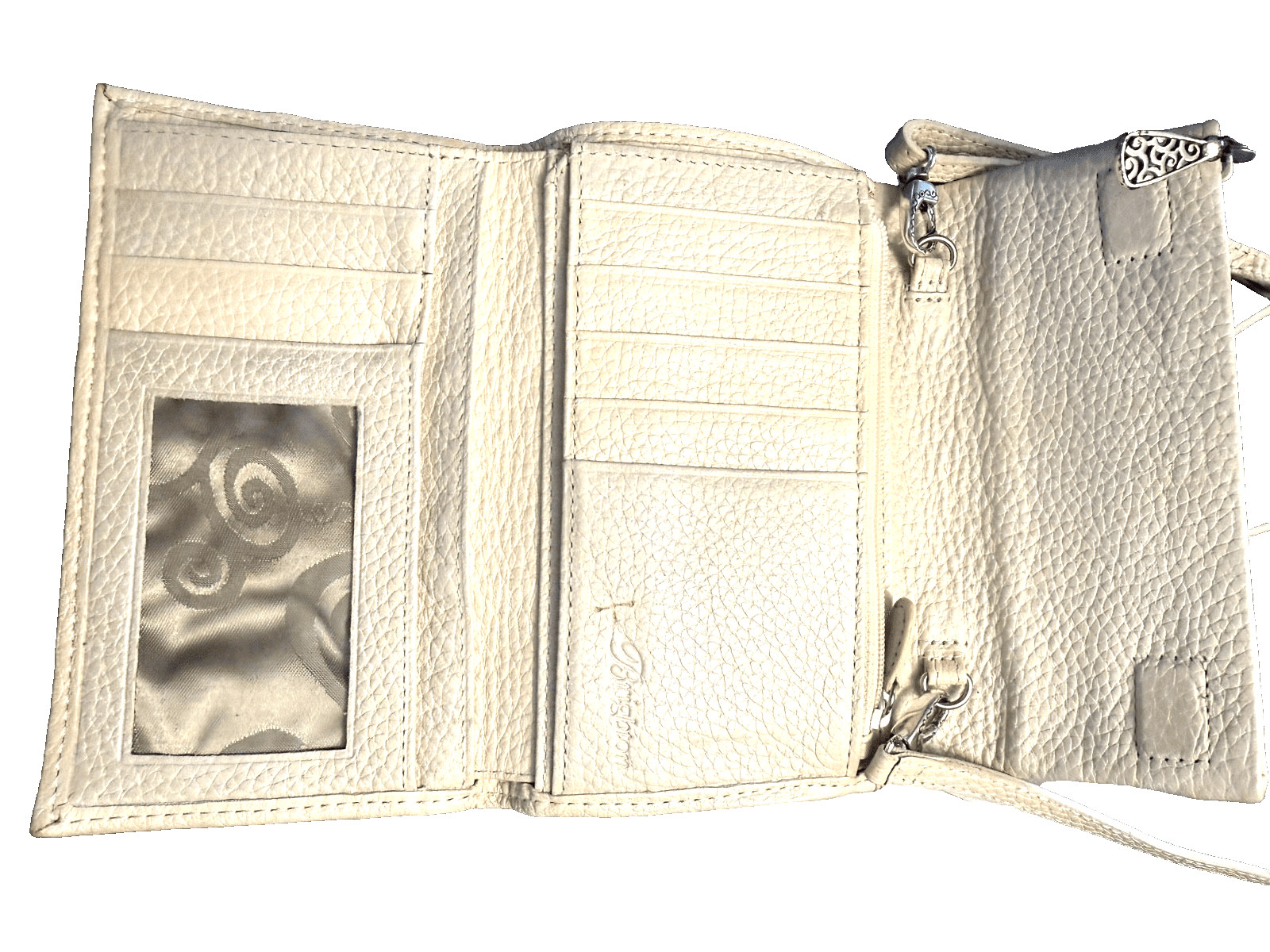 Brighton Cream Leather Crossbody Organizer Wallet Purse Woven Trim Bag - Thumbnail 10
