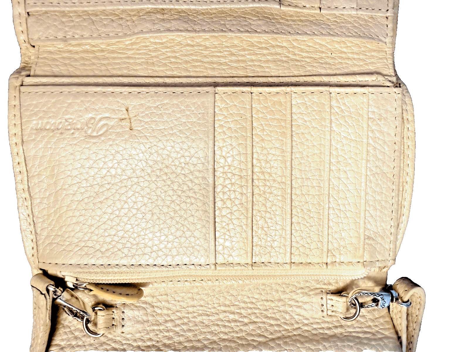 Brighton Cream Leather Crossbody Organizer Wallet Purse Woven Trim Bag - Thumbnail 12