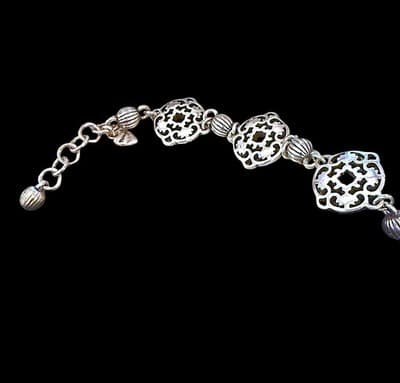 Brighton Silver Tone Filigree Charm Bracelet Scroll Design 7.5” Adjustable - Thumbnail 8
