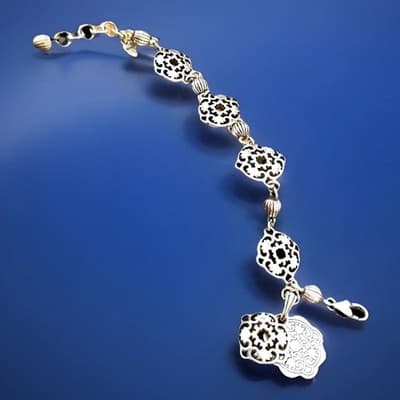 Brighton Silver Tone Filigree Charm Bracelet Scroll Design 7.5” Adjustable