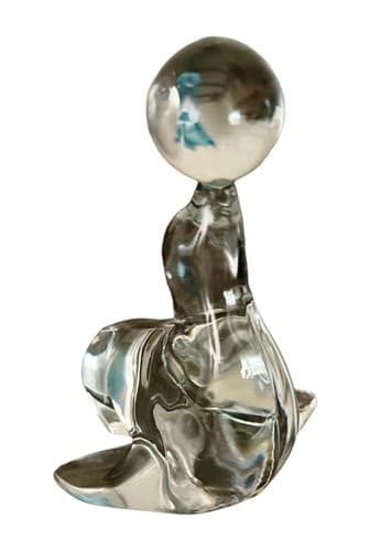 Art Glass Seal Figurine with Ball Paperweight Clear and Frosted 6 Inch Decor