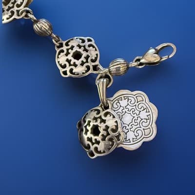 Brighton Silver Tone Filigree Charm Bracelet Scroll Design 7.5” Adjustable - Thumbnail 3