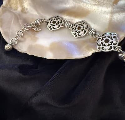 Brighton Silver Tone Filigree Charm Bracelet Scroll Design 7.5” Adjustable - Thumbnail 4
