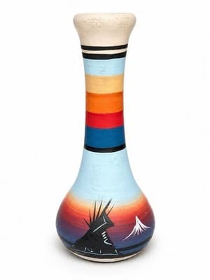 TEE DINE Navajo Pottery Vase Hand Painted Southwest Scene 8-9”