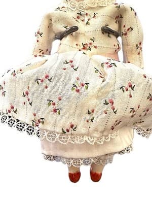 Vintage 1930s Japan Bisque Doll 7” Cloth Body Blue Bows Pink Dress Porcelain - Thumbnail 2