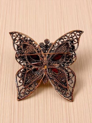 Vintage Butterfly Brooch Purple Enamel Rhinestone Copper Filigree 3.5” - Thumbnail 6