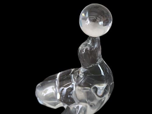 Art Glass Seal Figurine with Ball Paperweight Clear and Frosted 6 Inch Decor - Thumbnail 3
