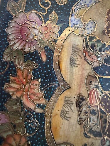 Vintage Japanese Satsuma Moriage Cabinet Plate Geisha Blue Gold 10” - Thumbnail 8