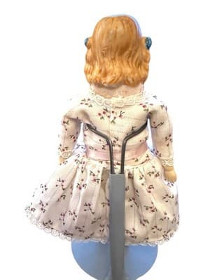 Vintage 1930s Japan Bisque Doll 7” Cloth Body Blue Bows Pink Dress Porcelain - Thumbnail 3