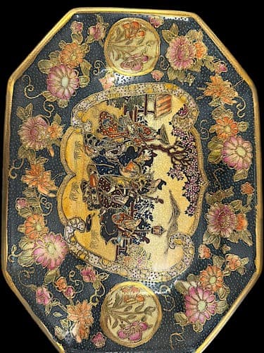 Vintage Japanese Satsuma Moriage Cabinet Plate Geisha Blue Gold 10” - Thumbnail 14