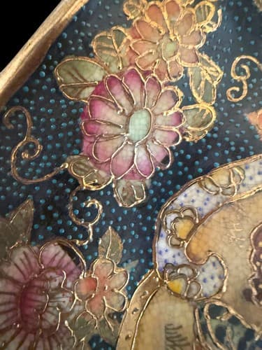 Vintage Japanese Satsuma Moriage Cabinet Plate Geisha Blue Gold 10” - Thumbnail 9