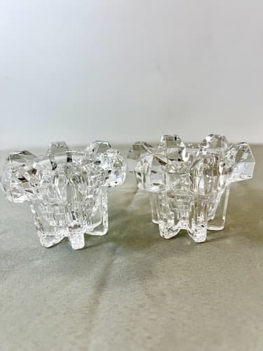 Vintage ISTID( Ice Age) Crystal Taper Candle Holders By Hadeland Norway Set Of 2
